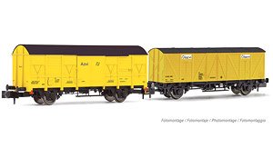AZVI, 2-unit pack 2-axle closed wagon J2 + J3, yellow livery, period V-VI (2-Car Set) (Model Train)