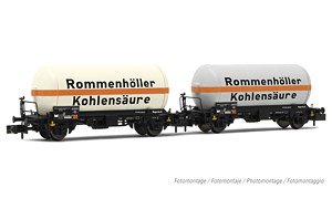 DB, 2-unit pack 2-axle gas tank wagon, `Rommenholler`-livery, period IV, (2-Car Set) (Model Train)