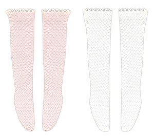 PNS Dot Tulle Knee High Socks Aset (White/Pink) (Fashion Doll)