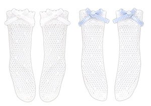 PNS Dot Tulle Ribbon Socks Bset (White/Alice Blue) (Fashion Doll)