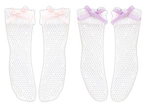 PNS Dot Tulle Ribbon Socks Cset (Pink/Lavender) (Fashion Doll)