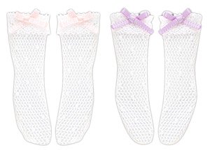PNS Dot Tulle Ribbon Socks Cset (Pink/Lavender) (Fashion Doll)
