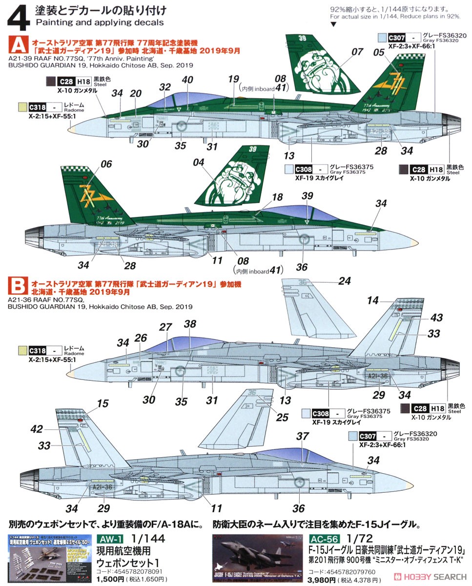 オーストラリア空軍 戦闘機 F/A-18A ホーネット NO.77 SQ 77周年記念塗装機 (2機セット) (プラモデル) 塗装4