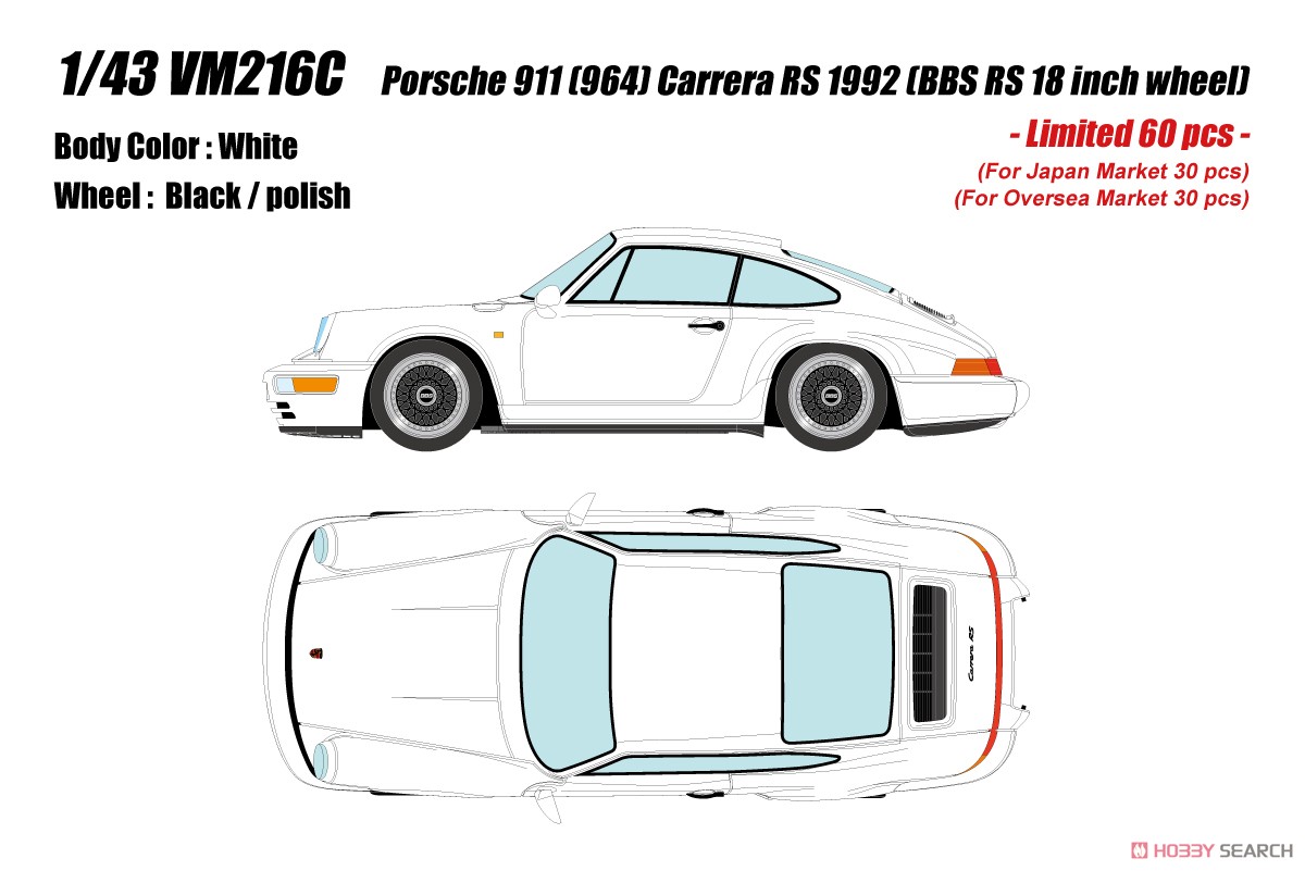 Porsche 911 (964) Carrera RS 1992 (BBS RS 18 inch wheel) ホワイト (ミニカー) その他の画像1