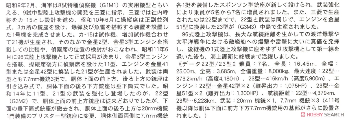 三菱 G3M2/G3M3 九六式陸上攻撃機 22型/23型 `美幌航空隊` (プラモデル) 解説1