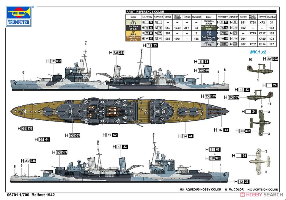 イギリス海軍 軽巡洋艦 HMS ベルファスト 1942 (プラモデル) 塗装1