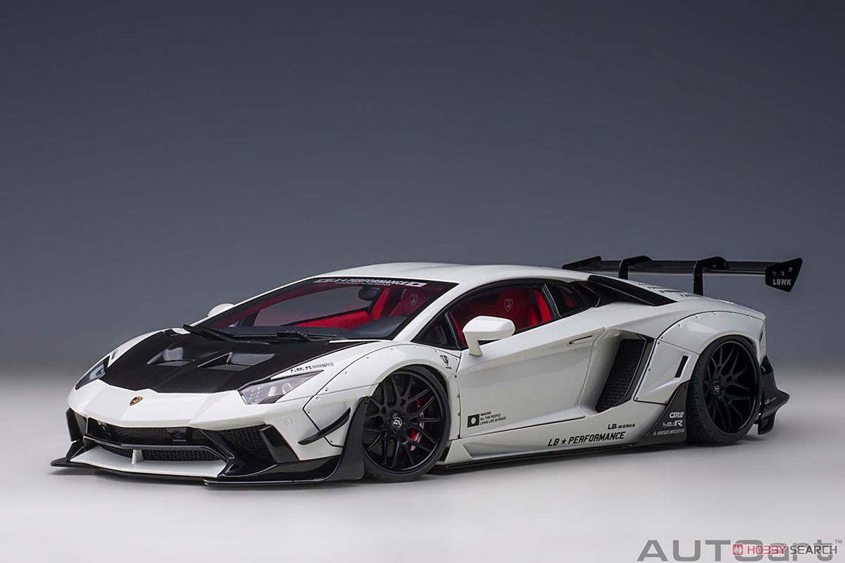 Liberty Walk LB-Works Lamborghini Aventador Limited Edition (Metallic White / Carbon Black Bonnet) (Diecast Car) Item picture1