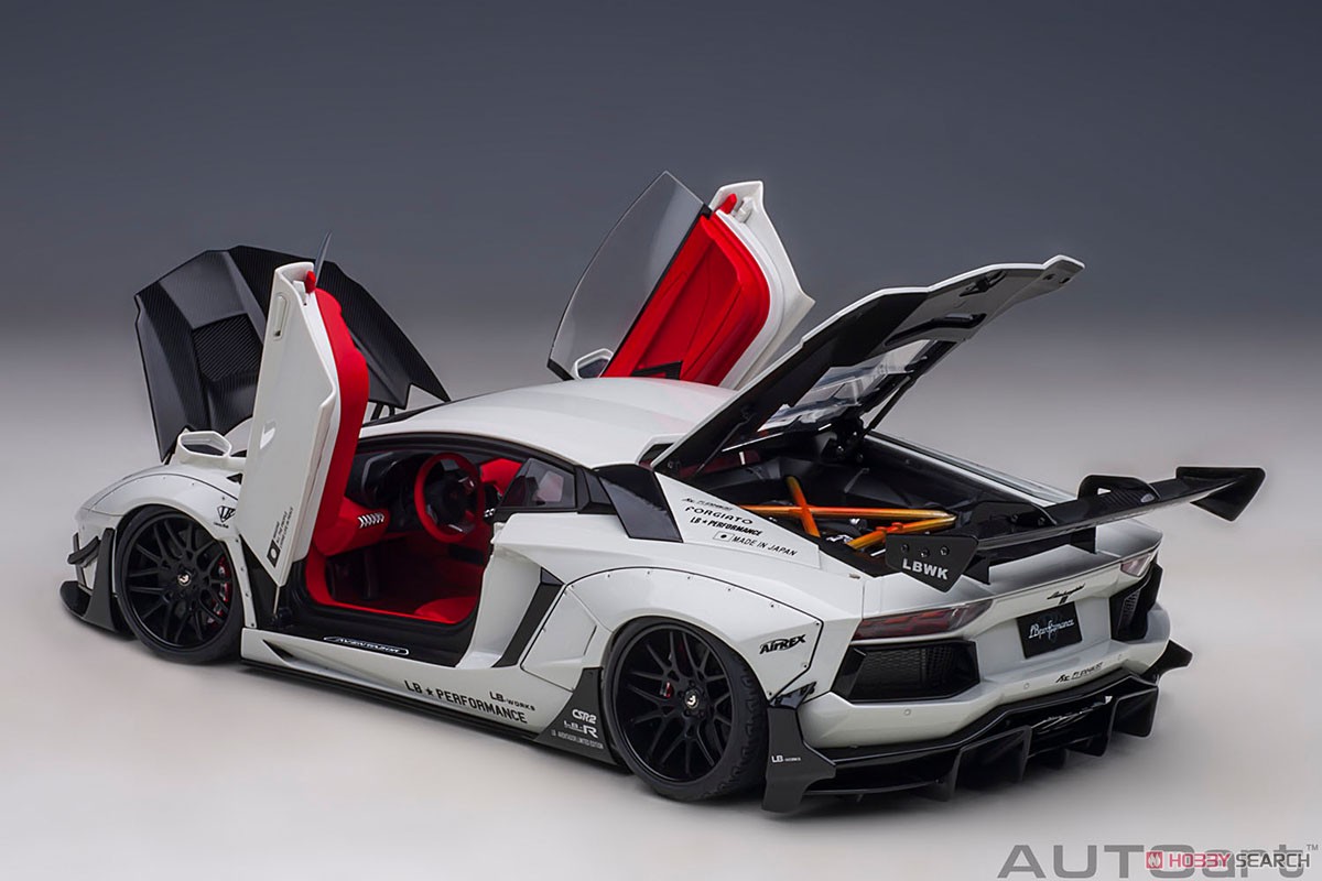 Liberty Walk LB-Works Lamborghini Aventador Limited Edition (Metallic White / Carbon Black Bonnet) (Diecast Car) Item picture13