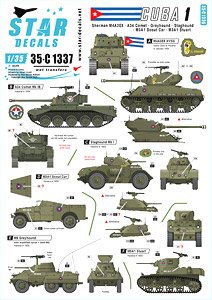 Tanks & AFVs in Cuba # 1. M4A3E8 Sherman, A34 Comet, Staghound, Greyhound, M3A1 Scout Car, M3A1 Stuart. (Decal)