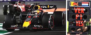 Oracle Red Bull Racing RB18 No.1 Oracle Red Bull Racing Winner Saudi Arabian GP 2022 (With Pit Board) Max Verstappen (Diecast Car)