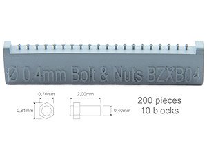 Screw 0.40mm + Nut 0.70 x 0.81mm (200 Pieces) (Plastic model)
