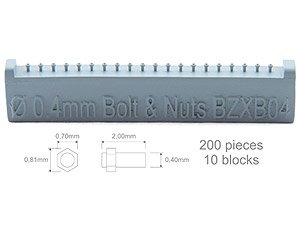 Screw 0.40mm + Nut 0.70 x 0.81mm (200 Pieces) (Plastic model)