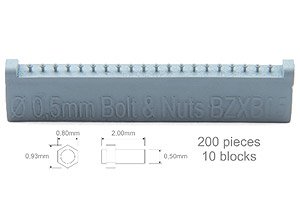 Screw 0.50mm + Nut 0.80 x 0.93mm (200 Pieces) (Plastic model)