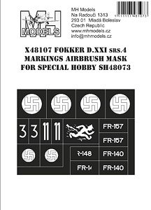 Fokker D.XXI Srs.4 Markings Airbrush Mask (for Special Hobby) SH48073 (Plastic model)