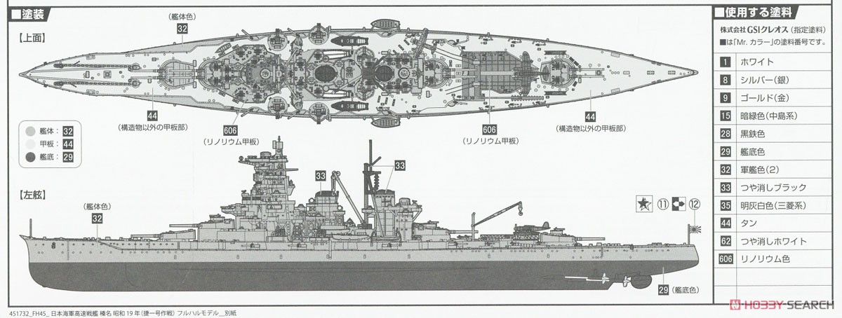 日本海軍高速戦艦 榛名 昭和19年 (捷一号作戦) フルハルモデル (プラモデル) 塗装1