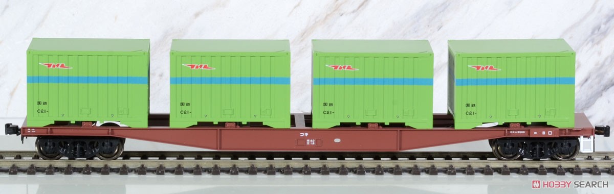 16番(HO) コキ5500 (4個積) 1両 + C21有がいコンテナ4個付 塗装済完成品 (鉄道模型) 商品画像1