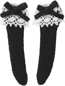 Ribbon Lace Short Socks (Black x Black) (Fashion Doll)