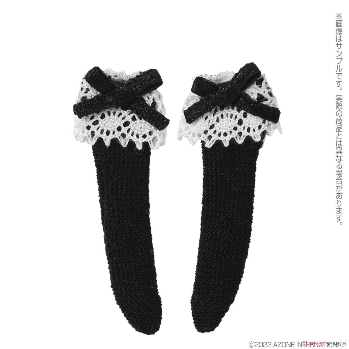 Ribbon Lace Short Socks (Black x Black) (Fashion Doll) 商品画像1