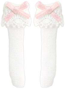 Ribbon Lace Short Socks (White x Pink) (Fashion Doll)