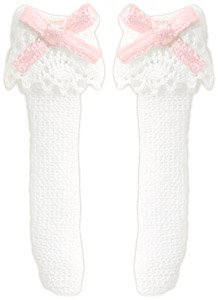 Ribbon Lace Short Socks (White x Pink) (Fashion Doll)