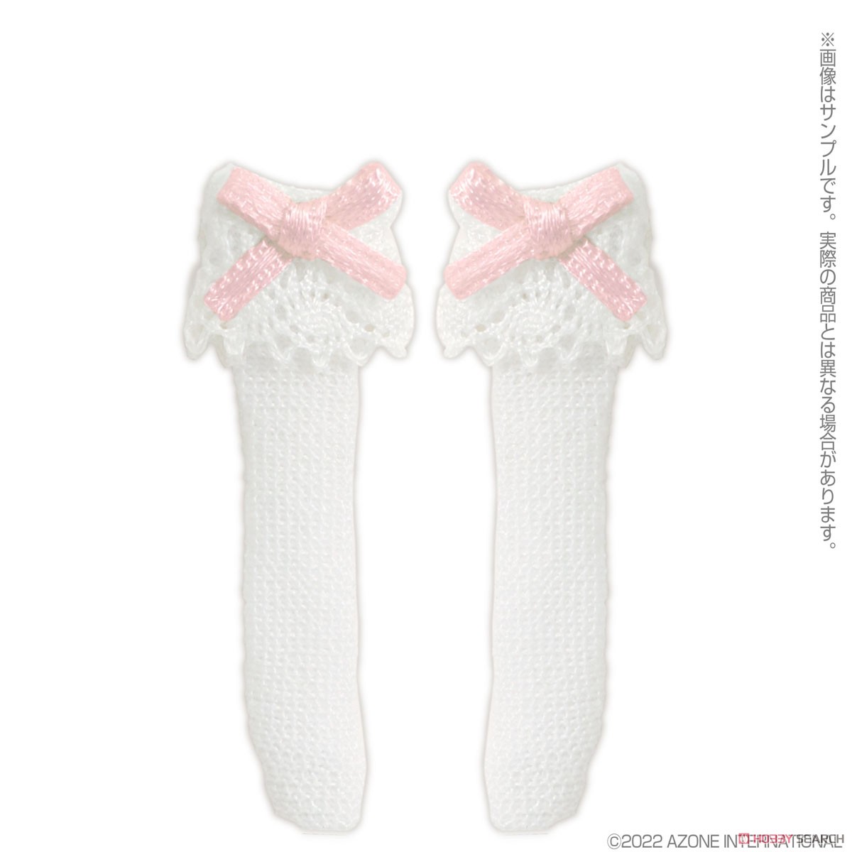 Ribbon Lace Short Socks (White x Pink) (Fashion Doll) 商品画像1