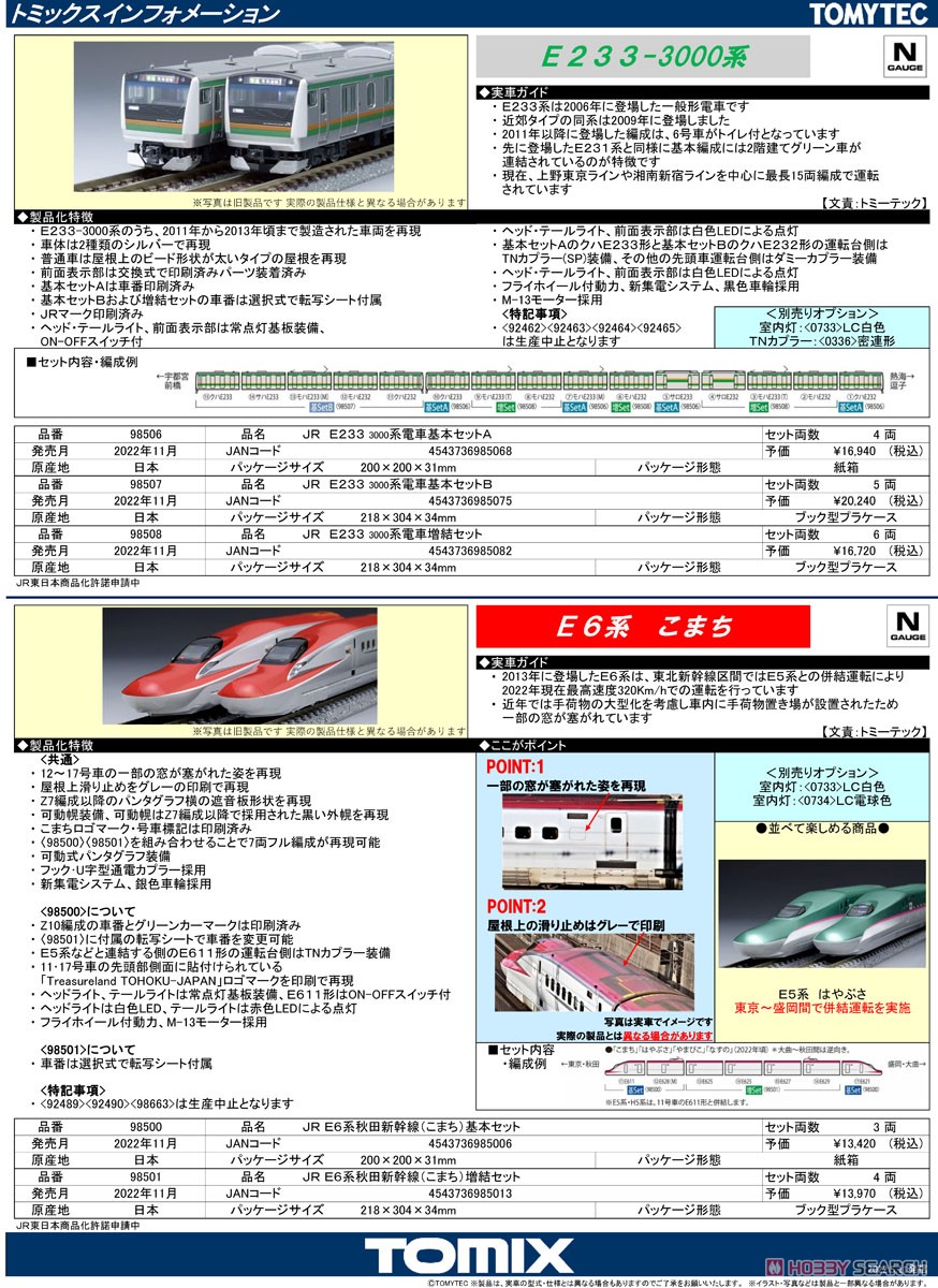 JR E6系 秋田新幹線 (こまち) 基本セット (基本・3両セット) (鉄道模型) 解説1