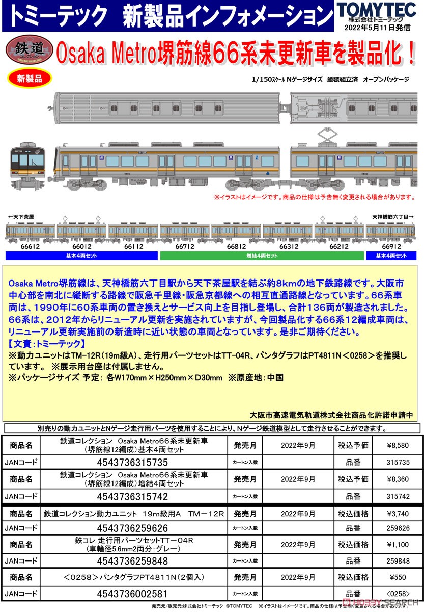 The Railway Collection Osaka Metro Series 66 Non-Renewaled Car (Sakaisuji Line Formation 12) Standard Four Car Set (Basic 4-Car Set) (Model Train) Other picture2