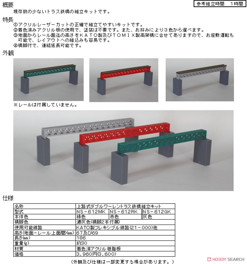 上路式ダブルワーレントラス鉄橋 組立キット (赤色) (組み立てキット) (鉄道模型) その他の画像1