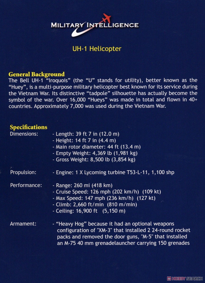 UH-1C `アメリカ陸軍 第174強襲ヘリコプター中隊` (完成品飛行機) 解説1