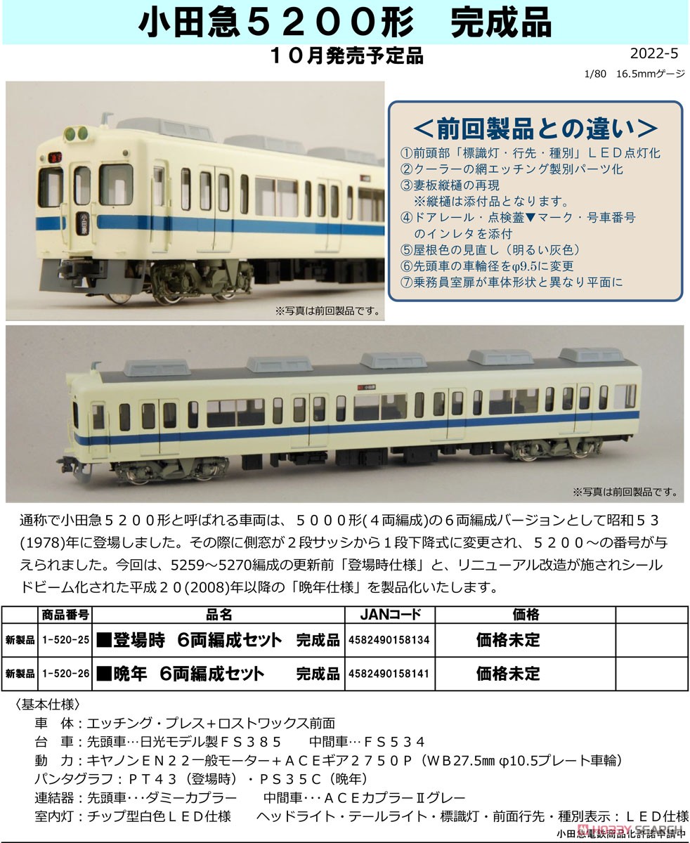 1/80(HO) Odakyu Type 5200 Time of Debut Six Car Formation Set Finished Model (6-Car Set) (Pre-Colored Completed) (Model Train) Other picture1