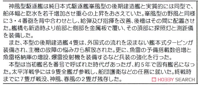 日本海軍 神風型駆逐艦 神風 エッチングパーツ付き (プラモデル) 解説1