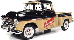 1957 Chevy 3100 Stepside Pickup `Leinenkugle`s Beer` Black / Tan (Diecast Car)