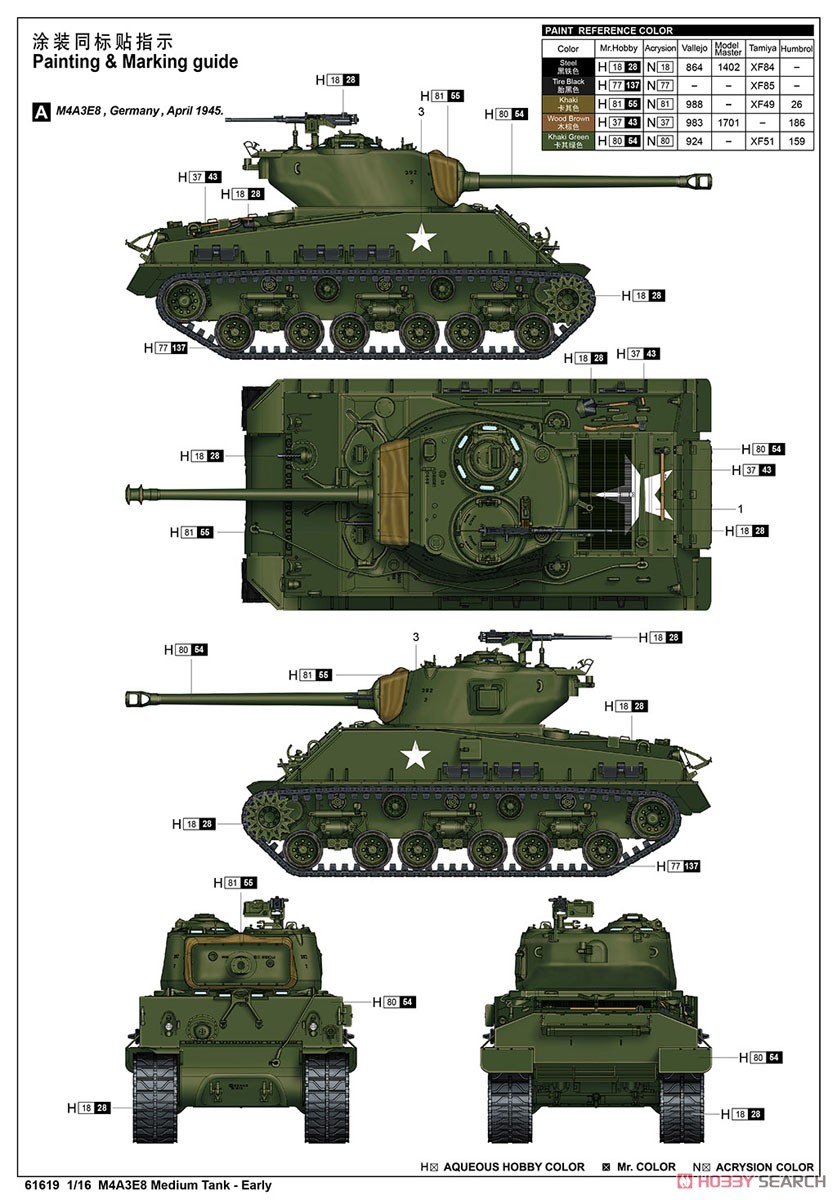 M4A3E8 シャーマン 中戦車 初期型 (プラモデル) 塗装1