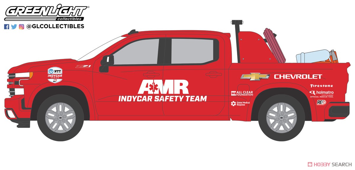 2021 Chevrolet Silverado - 2021 NTT IndyCar Series AMR IndyCar Safety Team in Red with Safety Equipment in Truck Bed (Diecast Car) Other picture1