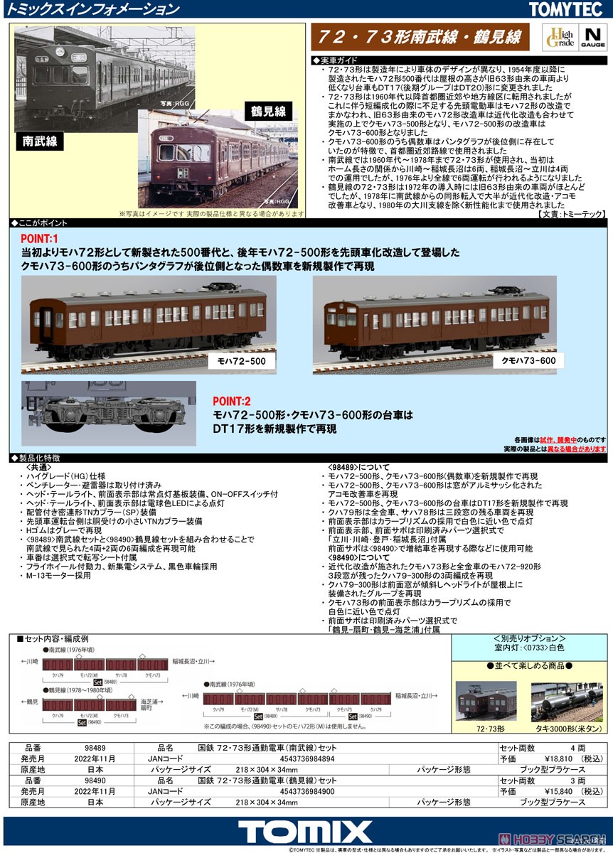 J.N.R. Commuter Train Type 72/73 (Tsurumi Line) Set (3-Car Set) (Model Train) About item1