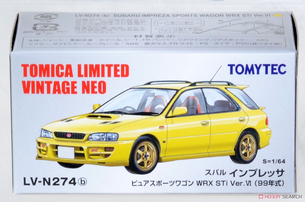 TLV-N274b Subaru Impreza Pure Sportwagon WRX STi Ver.VI 1999 (Yellow) (Diecast Car) Package1
