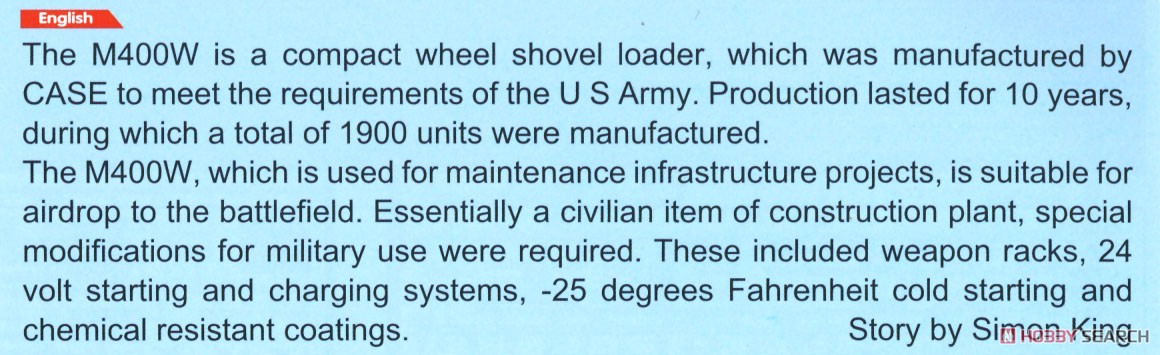 US Army Light Type III Skid Steer Loader (M400W) with Bar Track (Plastic model) About item(Eng)1