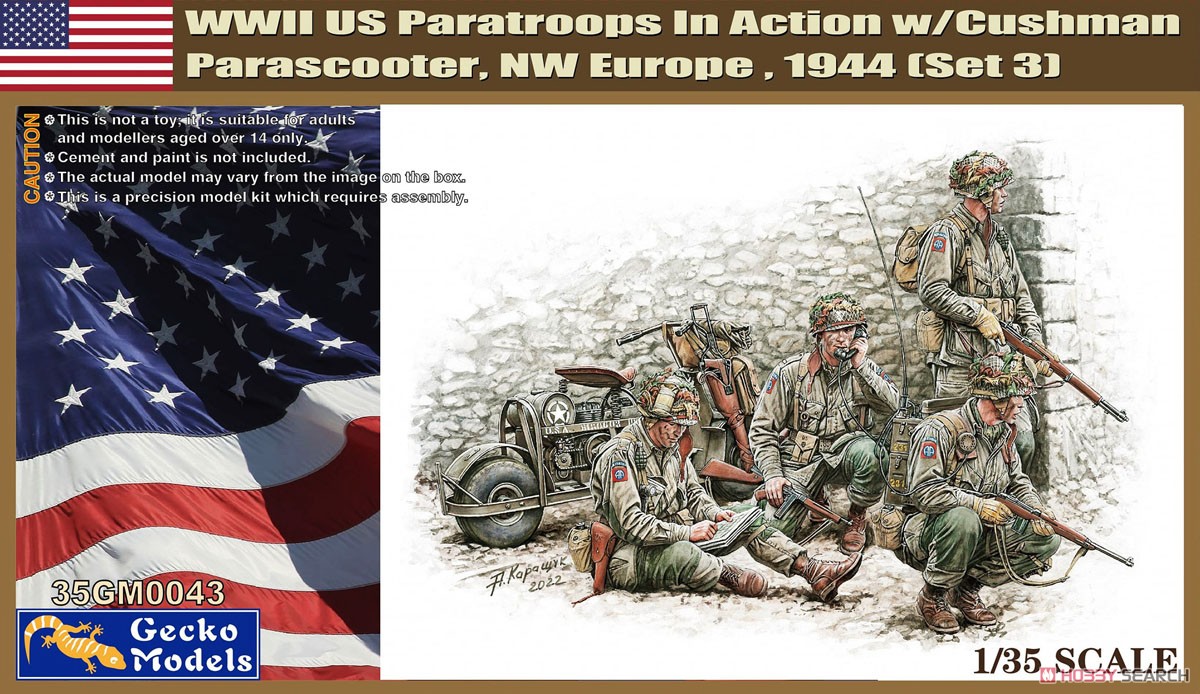 WWII US Paratroops w/Cushman Parascooter, NW Europe,1944 (Set 3) (Plastic model) Package1