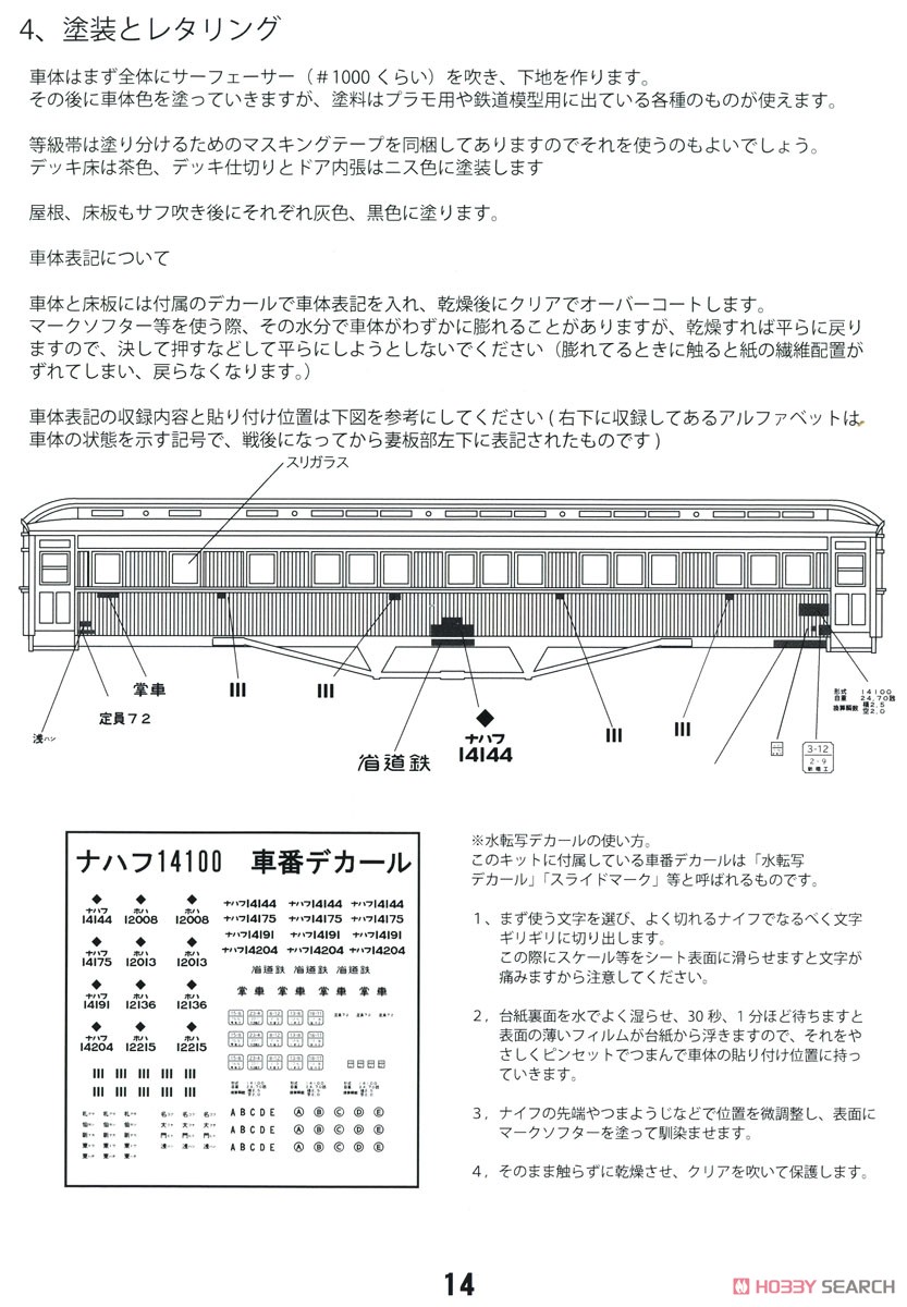 16番(HO) 鉄道省 ナハフ14100 (戦後仕様) ペーパーキット (組み立てキット) (鉄道模型) 設計図14
