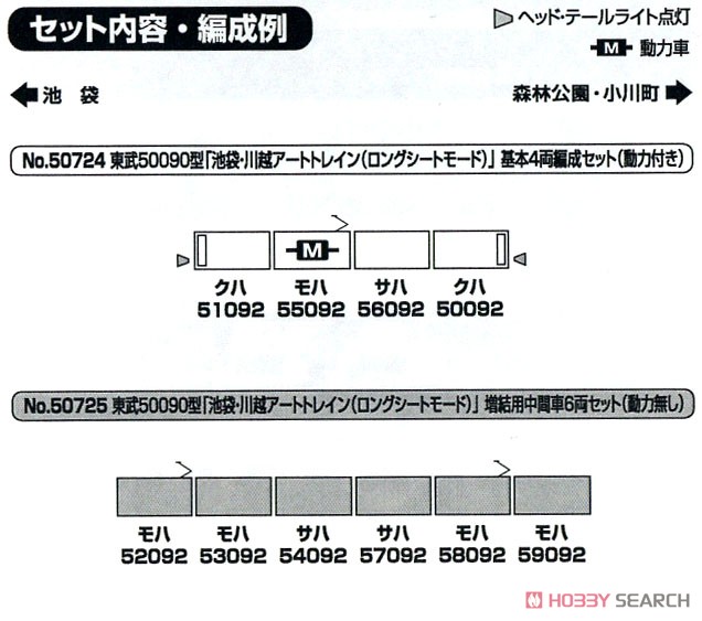 Tobu Type 50090 `Ikebukuro Kawagoe Art Train (Long Seat Mode)` Standard Four Car Formation Set (w/Motor) (Basic 4-Car Set) (Pre-colored Completed) (Model Train) About item2