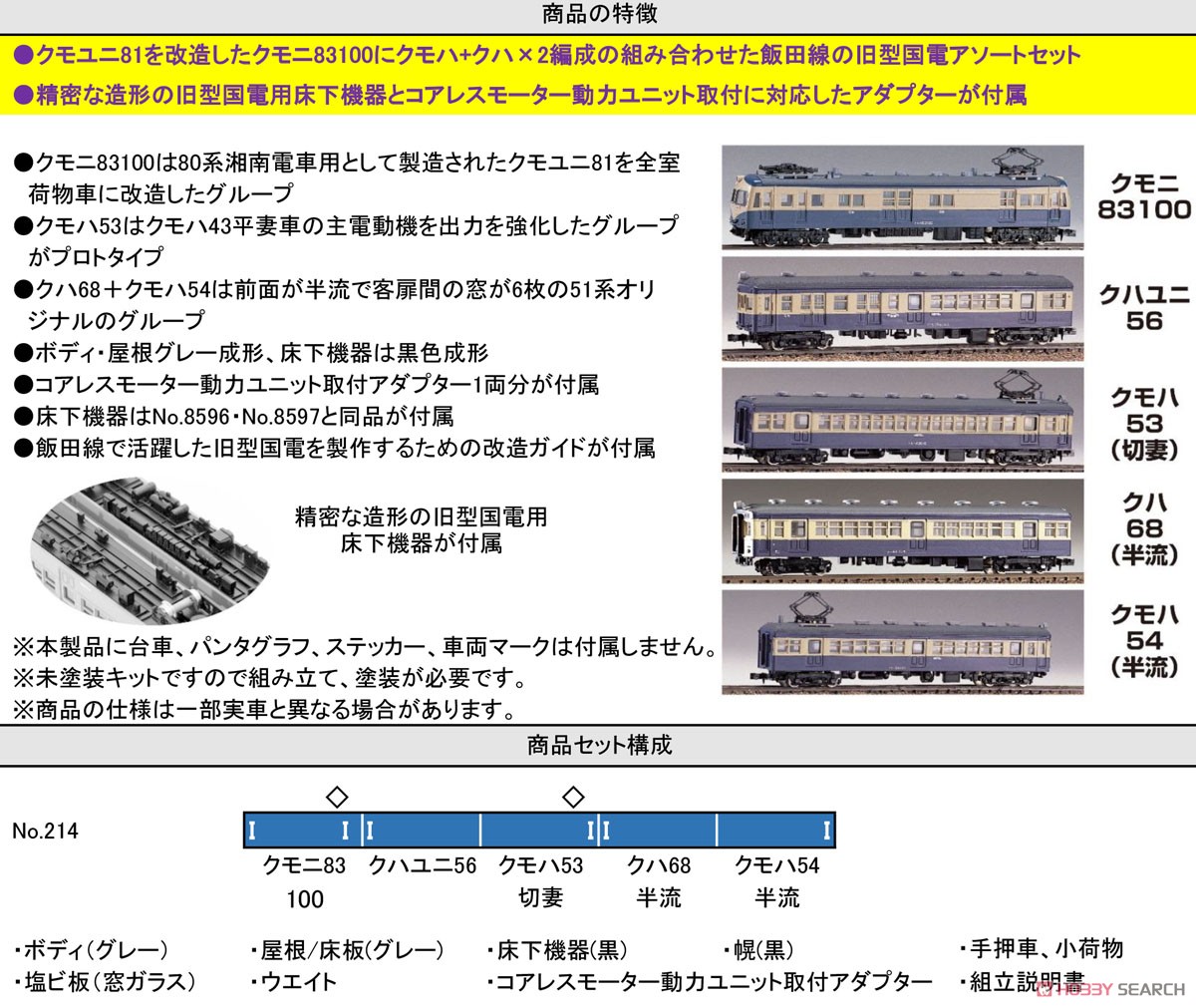 旧型国電 51・53系 (荷電併結) 飯田 5両編成セット (5両・組み立てキット) (鉄道模型) その他の画像2