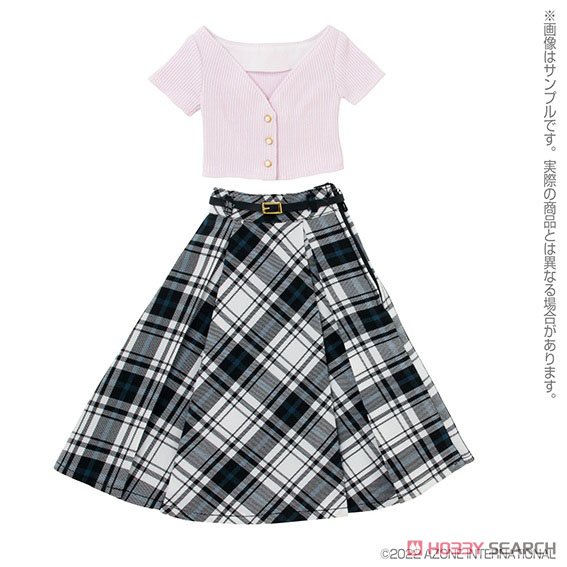 AZO2 V-neck Knit & Flared Skirt set (Lilac x Blue Check) (Fashion Doll) Item picture1