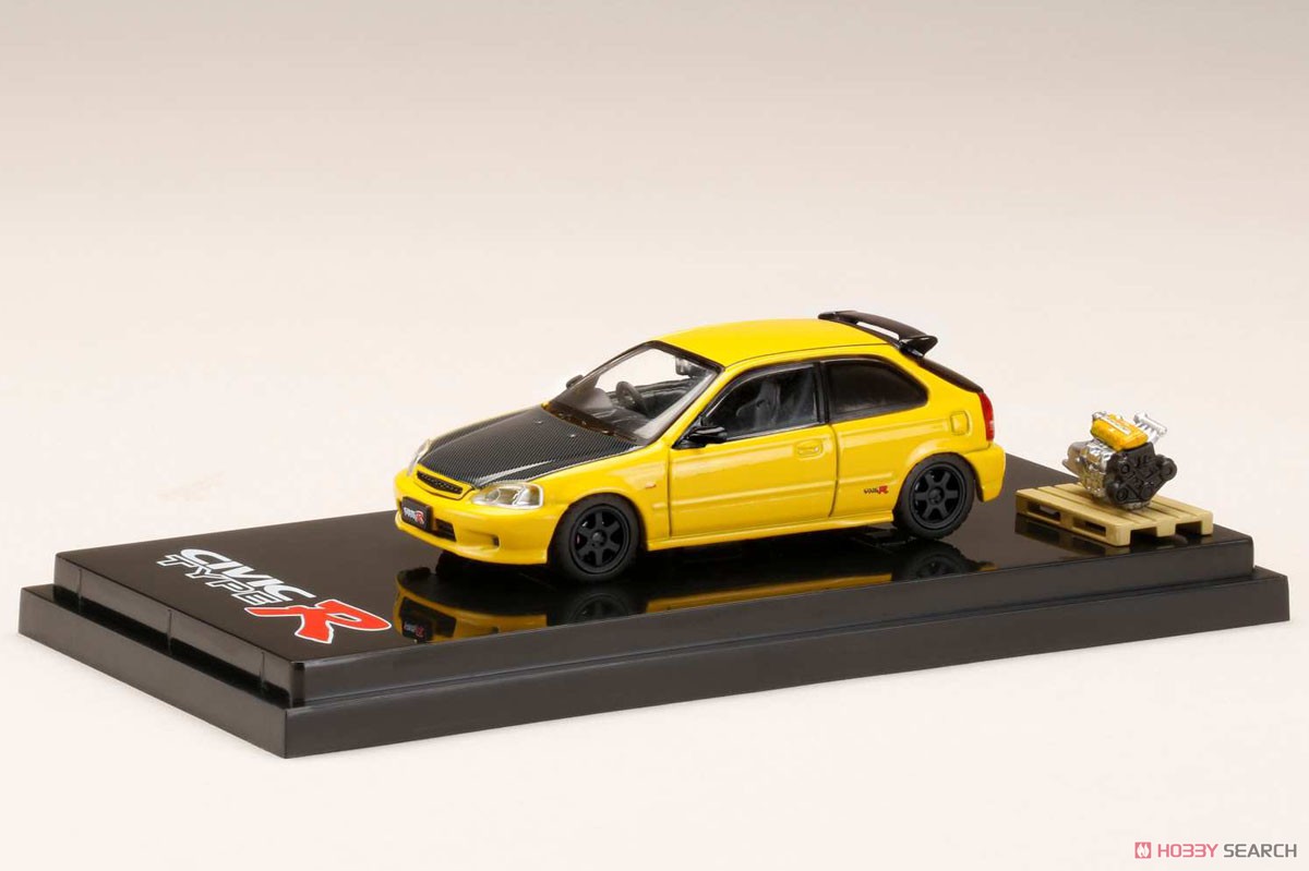 Honda CIVIC Type R (EK9) Custom Version Sunlight Yellow w/Engine Display Model (Diecast Car) Item picture1