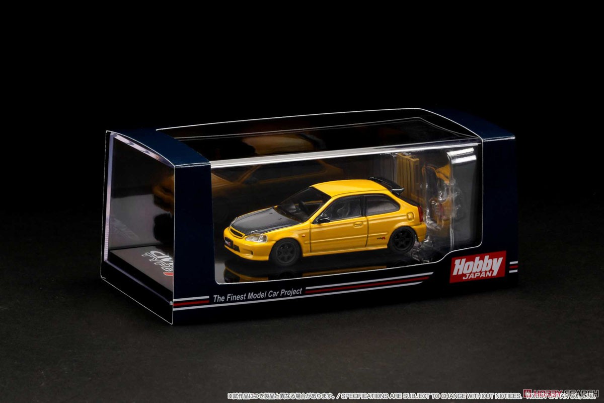 Honda CIVIC Type R (EK9) Custom Version Sunlight Yellow w/Engine Display Model (Diecast Car) Package1