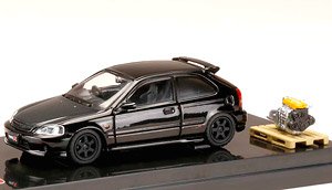 Honda CIVIC Type R (EK9) Custom Version Starlight Black Pearl w/Engine Display Model (Diecast Car)