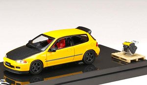 Honda CIVIC (EG6) JDM スタイル カスタムバージョン /エンジンディスプレイモデル付き イエロー (ミニカー)