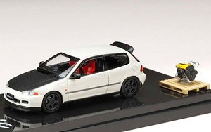 Honda CIVIC (EG6) JDM スタイル カスタムバージョン /エンジンディスプレイモデル付き ホワイト (ミニカー)