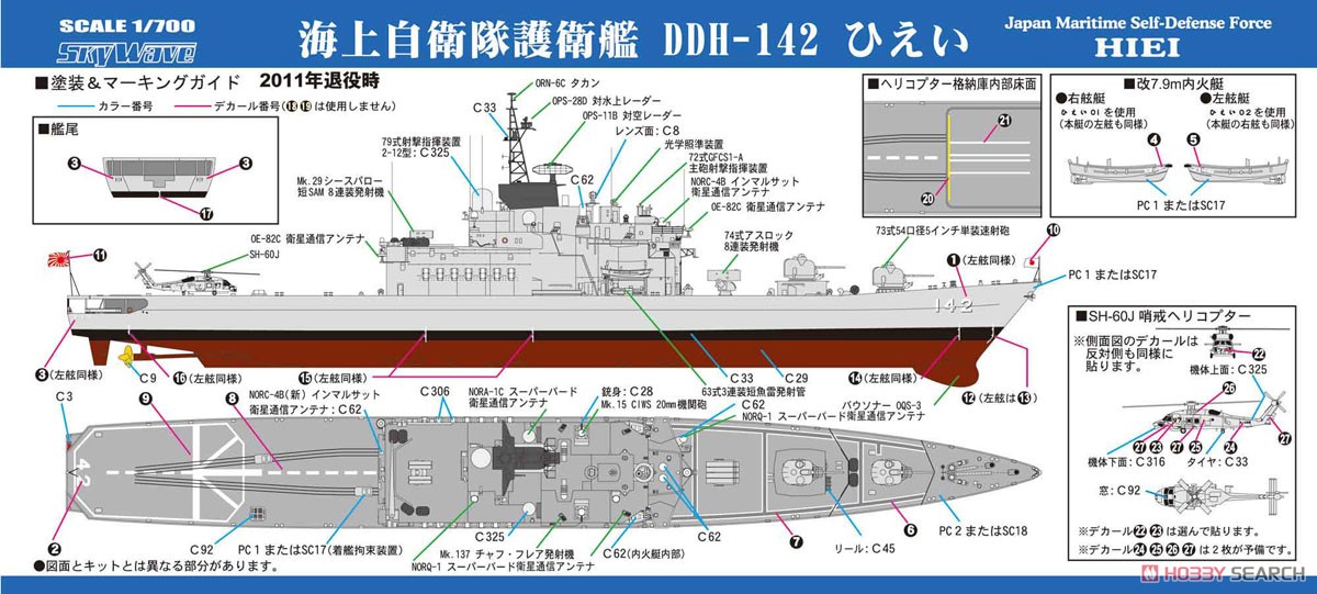 海上自衛隊 護衛艦 DDH-142 ひえい 旗・旗竿・艦名プレートエッチングパーツ付き (プラモデル) 塗装1