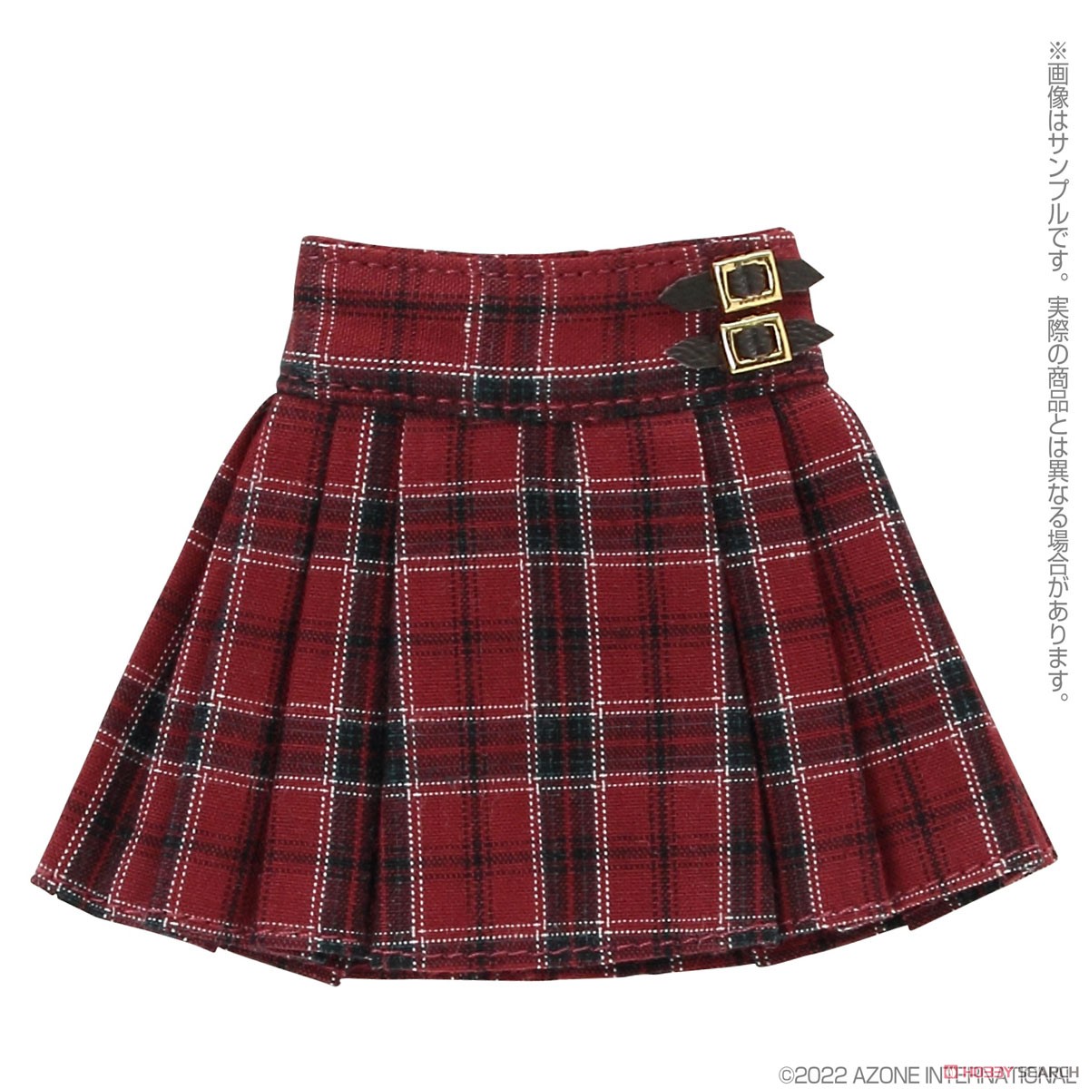 PNXS Side Belt Pleated Mini Skirt (Red x Black Check) (Fashion Doll) Item picture1