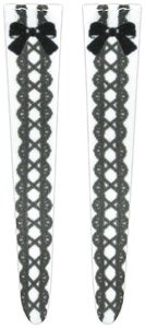 Print Knee High Socks - Ribbon Lace Up - (White) (Fashion Doll)